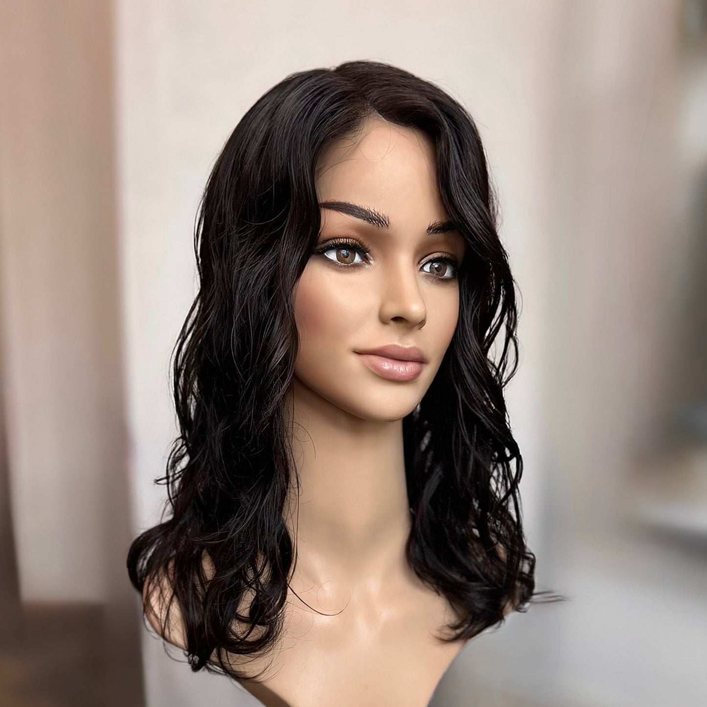 8.5x9 HD Lace Natural Black wavy Human HairTopper
