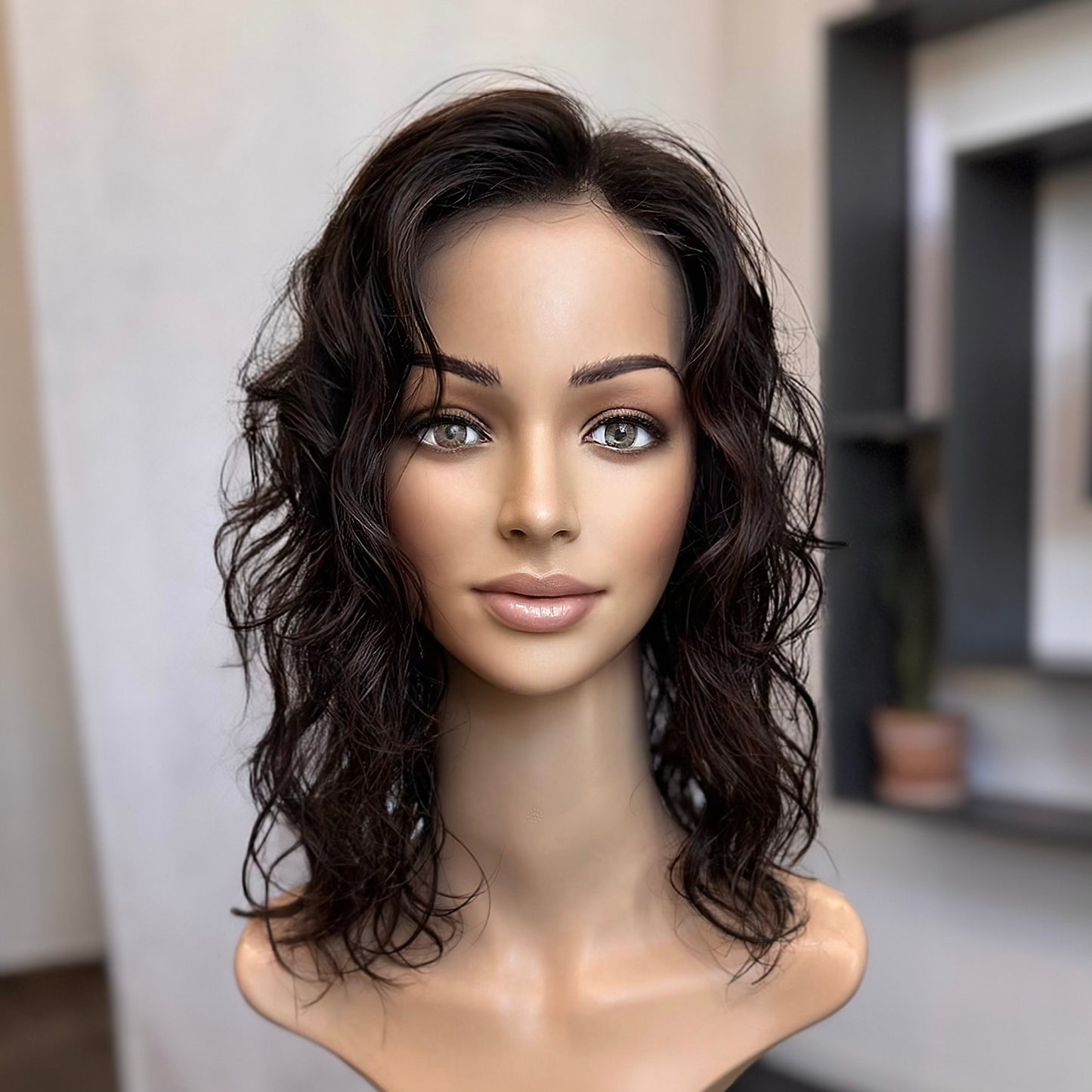 8.5x9 HD Lace Natural Black wavy Human  HairTopper