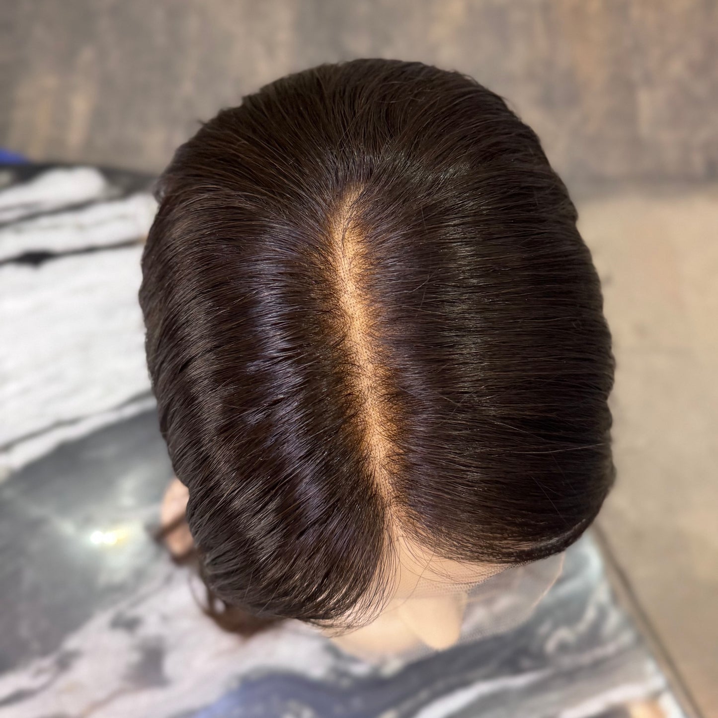 8x8 lace hair topper 18 inch chocolate brown ombre #1B/2B/3B 110% density without front clips light weight hairtopper top view