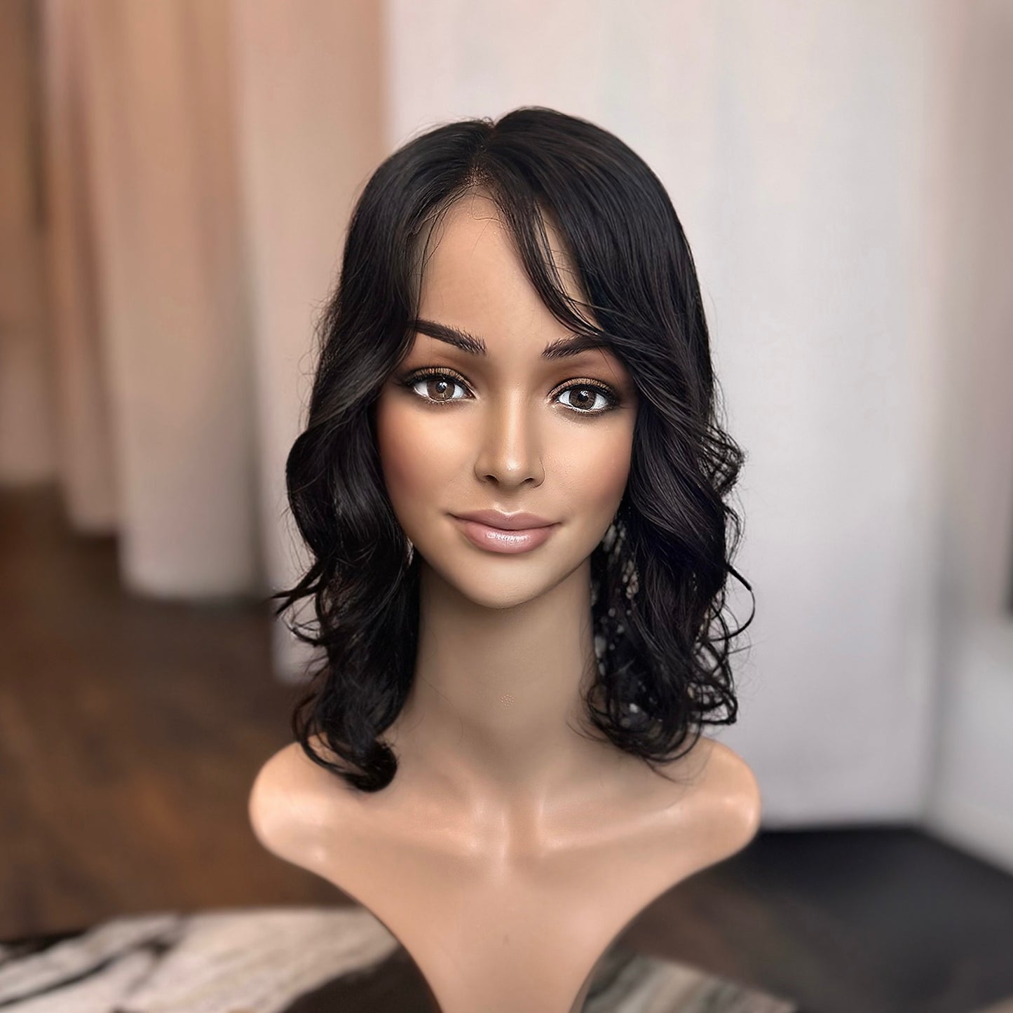 8.5x9 HD Lace Natural Black wavy Human  HairTopper