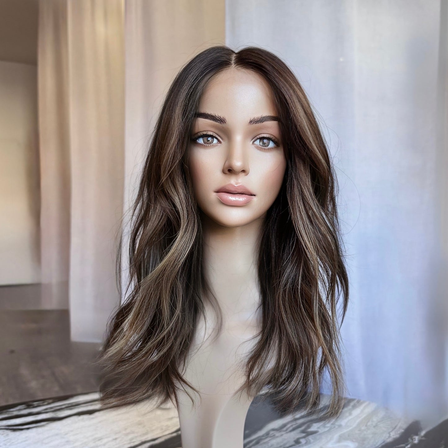 Brown highlighted 18 inches beautiful face mannequin head, Johairstudio HD wig