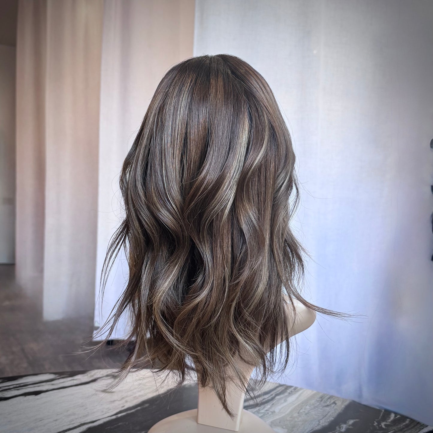 natural brown ombre with camera highlights on a mannequin  wig Johairstudio