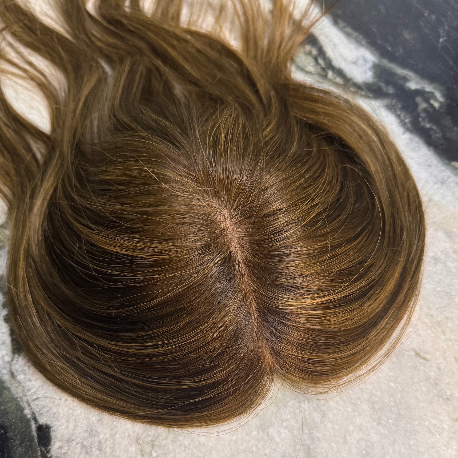 Chestnut Brown 3×5 Skin Top European Hair Topper with realistic scalp appearance, 100% European Remy human hair, lightweight design for women with thinning hair.