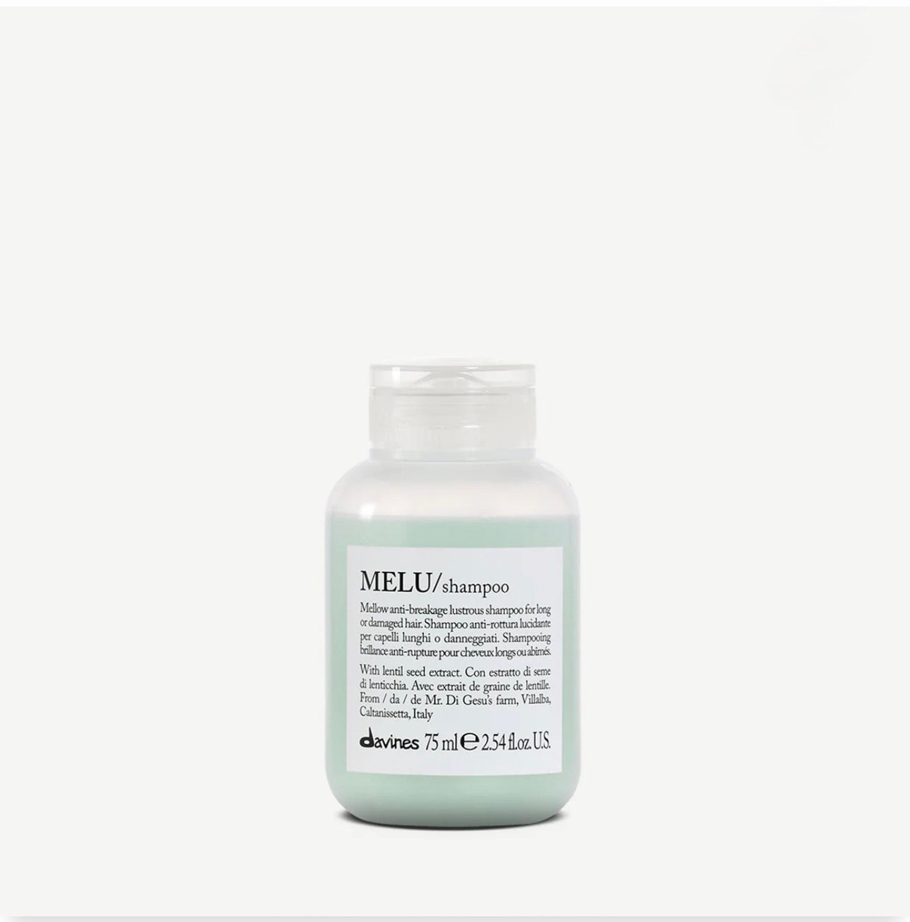 Melu shampoo bottle on a white background 75ml