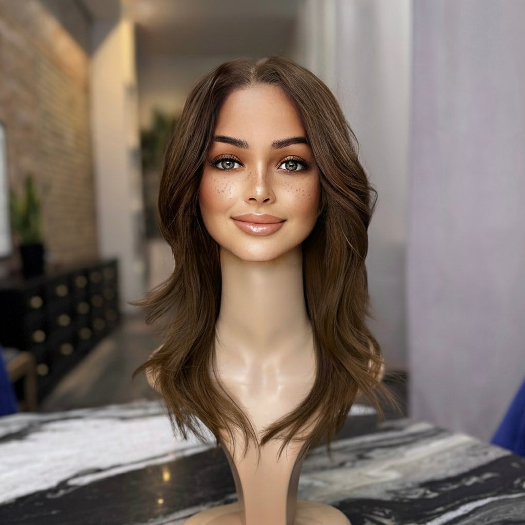 Luxury auburn red human hair wig with natural movement front view