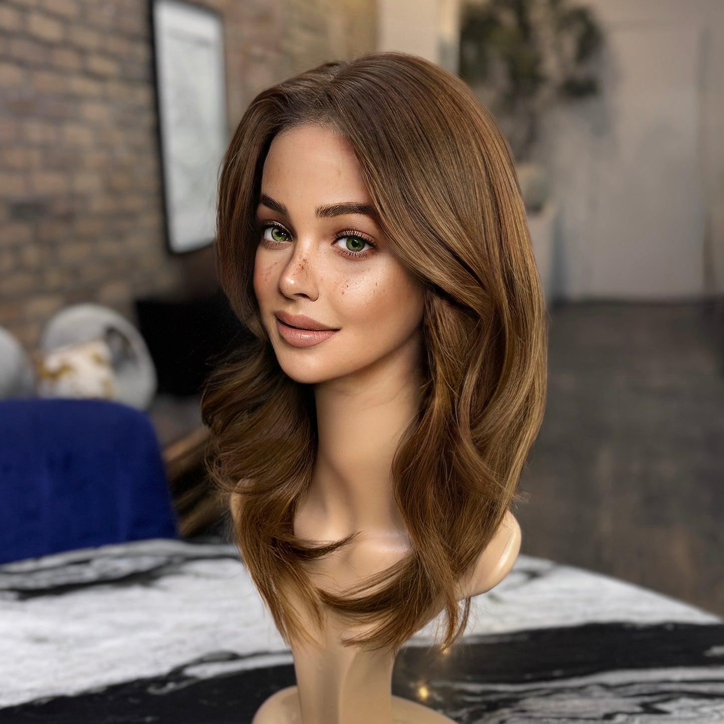 Auburn red luxury human hair wig showing realistic density side view